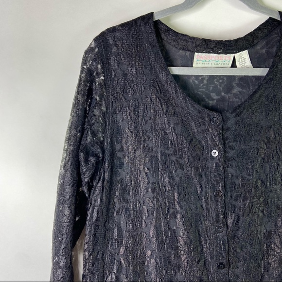 Vintage Passports Pier 1 Imports Medium Black Floral Lace Sheer Dropwaist Dress - Picture 3 of 8